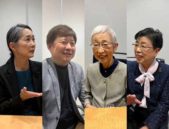 NPO法人がん患者団体支援機構の松川紀代理事、聖路加国際大学聖路加国際大学大学院 看護学研究科看護情報学分野 中山和弘教授 、公益社団法人の日本オストミー協会横浜支部の山根則子支部長、あけぼの埼玉の持田豊子会長の写真